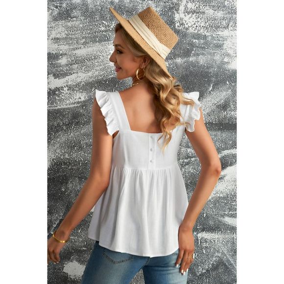 Azura Exchange  White Flutter Shoulder Babydoll Top - Picture 2 of 15